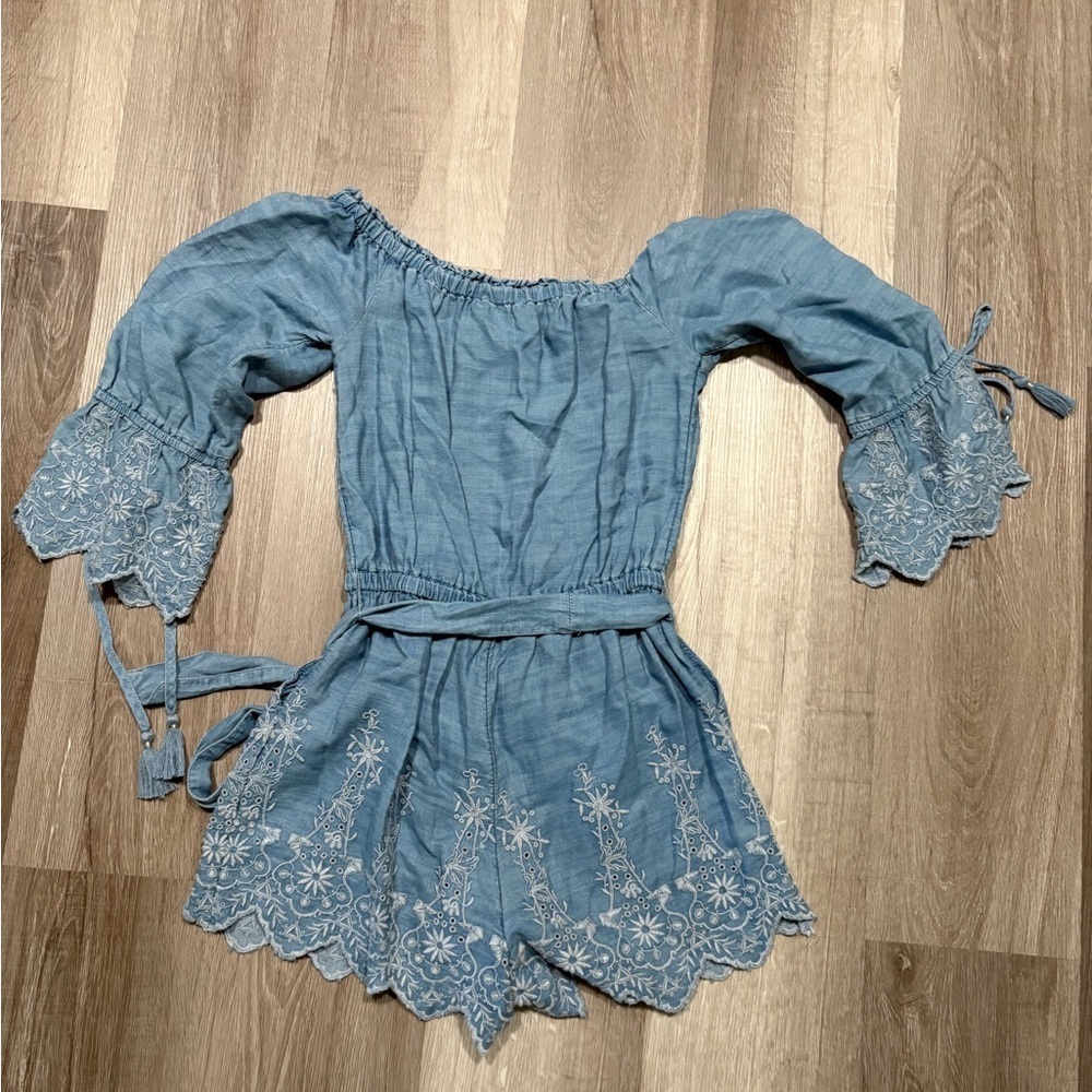 American Eagle Outfitters Light Blue Ruffled Romper - Picture 6 of 6